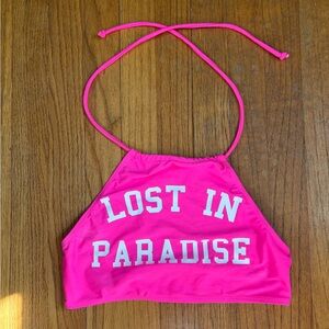 Atmosphere “Lost in Paradise” Print Hot Pink Halter Bikini Top